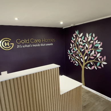 Gold Care Home commercial interior Vinyl Branding
