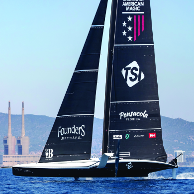 American Magic Hull Sail Vinyl Branding